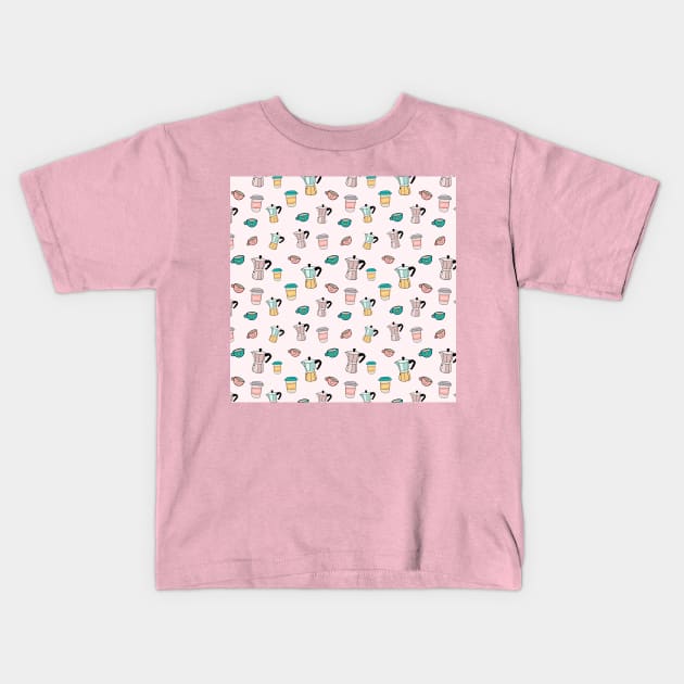 Moka espresso coffee pot pattern Kids T-Shirt by bigmomentsdesign